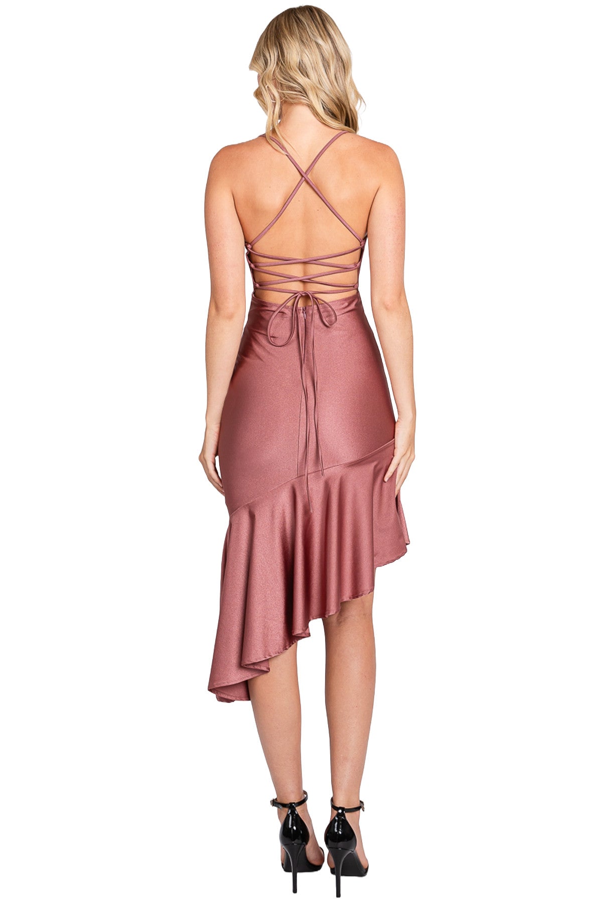 Cowl High-Low Satin Cocktail Bodycon Lenovia 3064