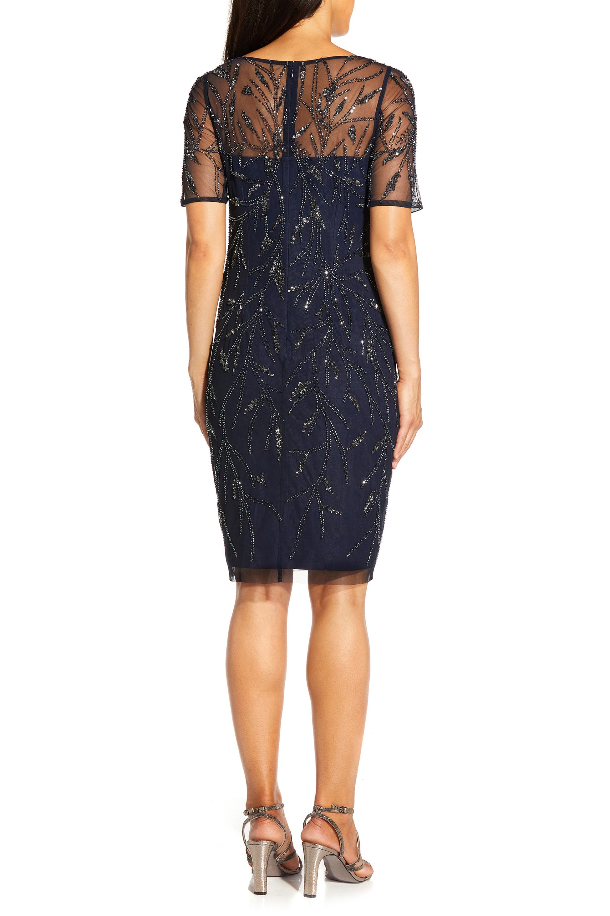 Illusion Knee-Length Sequin Formal Sheath Adrianna Papell AP1E208090