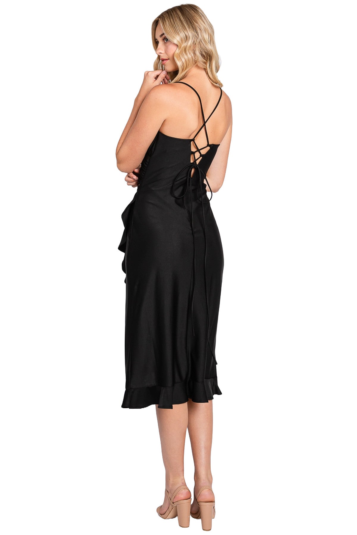 V-Neck Midi Satin Cocktail Fit & Flare Lenovia 3065