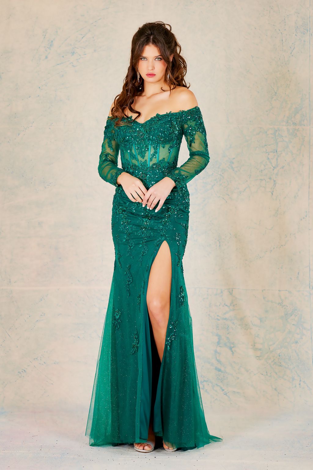 Prom Dresses Beaded Long Slit Formal Sequin Prom Dress Emerald