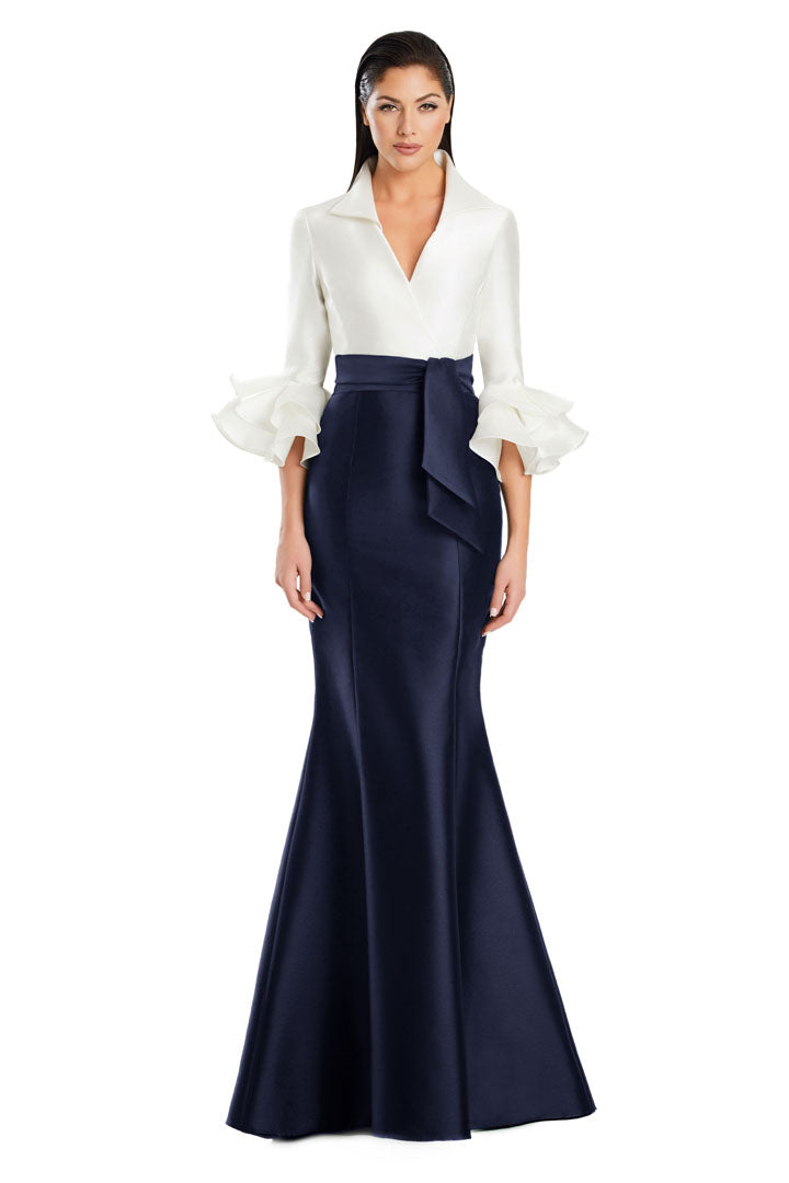 Formal Dresses Long Evening Gown Formal Ruffled Dress Navy/White
