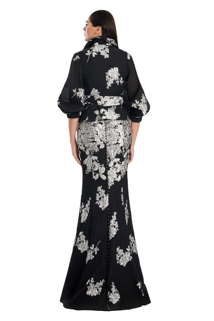 Formal Dresses Fitted Long Fornal Printed Jacket Dress Black/Silver