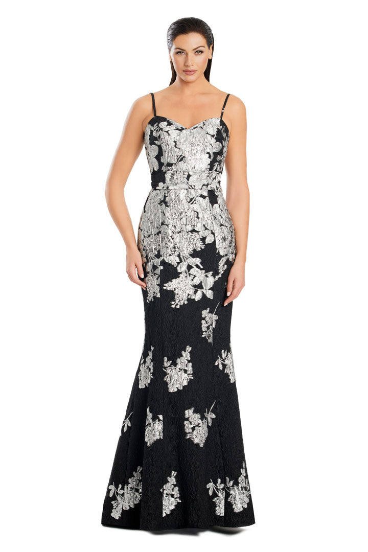 Formal Dresses Fitted Long Fornal Printed Jacket Dress Black/Silver