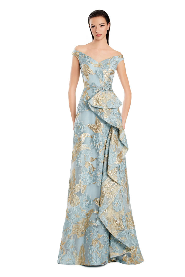 Formal Dresses Long Evening Printed Formal Dress Light Blue Gold