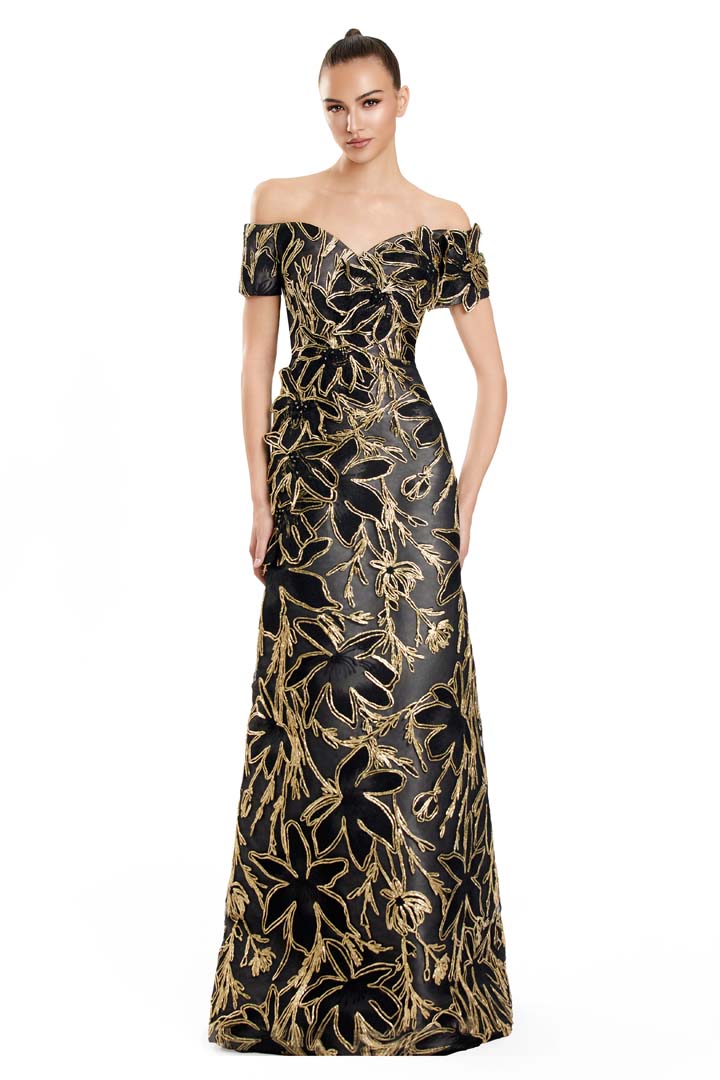 Formal Dresses Long A Line Floral Formal Evening Dress Black/Gold