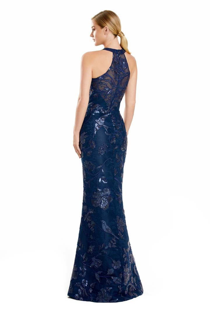 Formal Dresses Fitted Long Formal Evening Floral Dress Navy