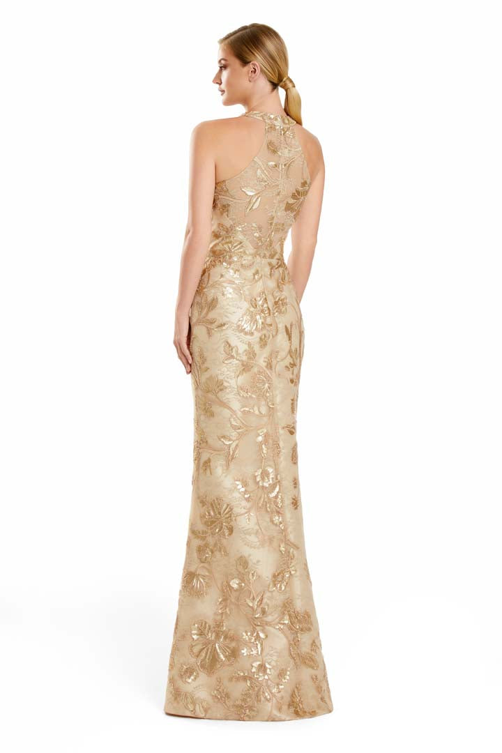 Formal Dresses Fitted Long Formal Evening Floral Dress Gold