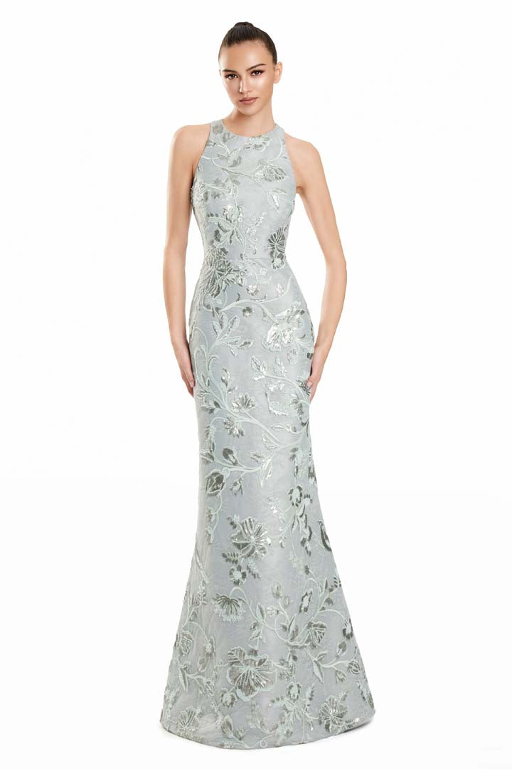 Formal Dresses Fitted Long Formal Evening Floral Dress Sage