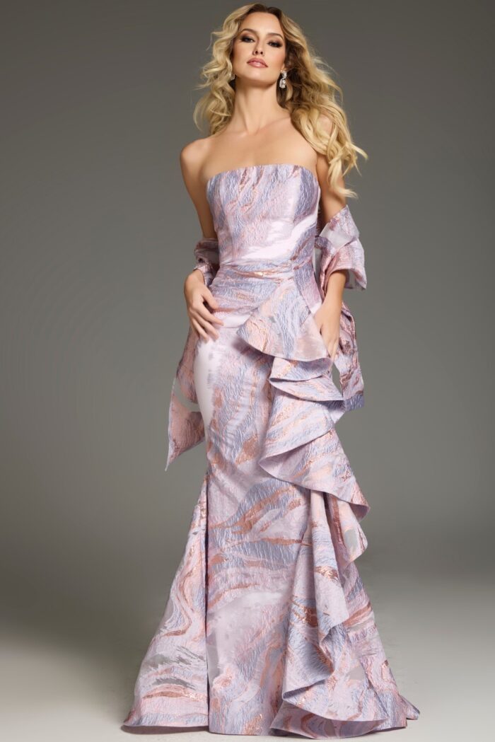 Formal Dresses Textured Long Ruffle Mermaid Formal Evening Dress Multi Pink