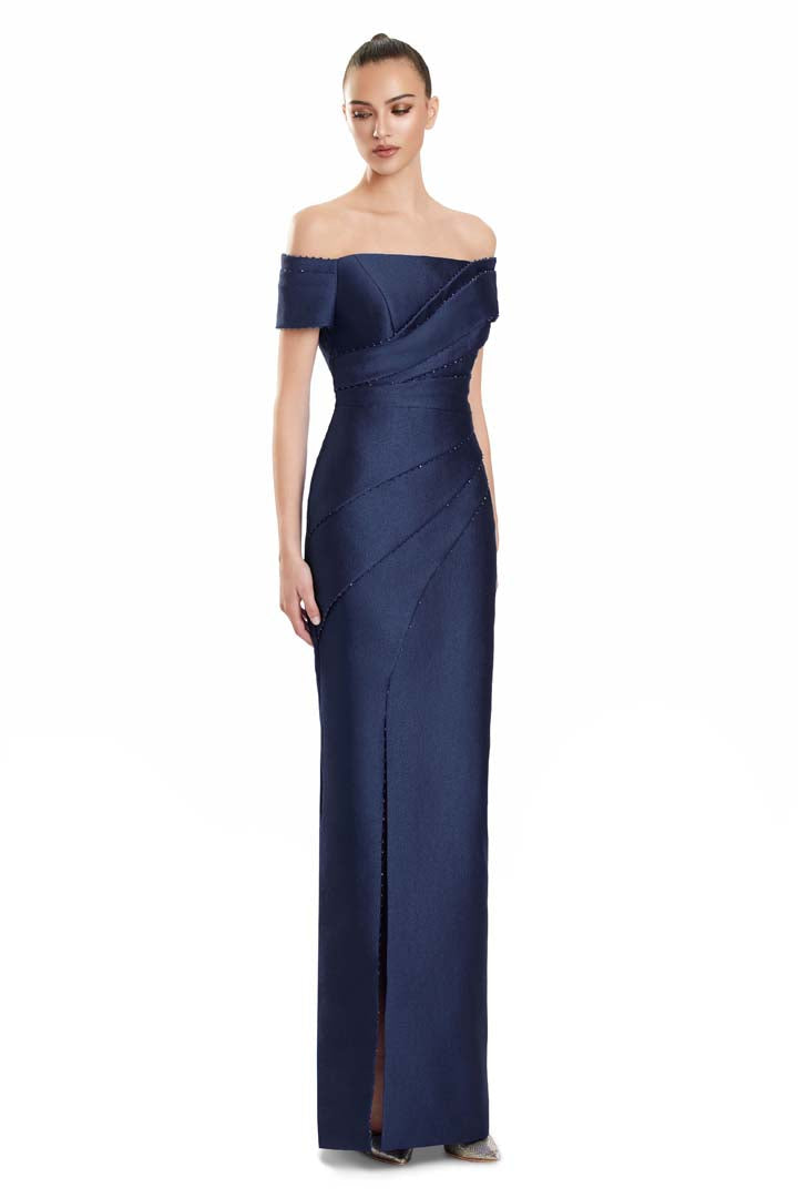 Formal Dresses Beaded Long Formal Pleated Evening Dress Navy