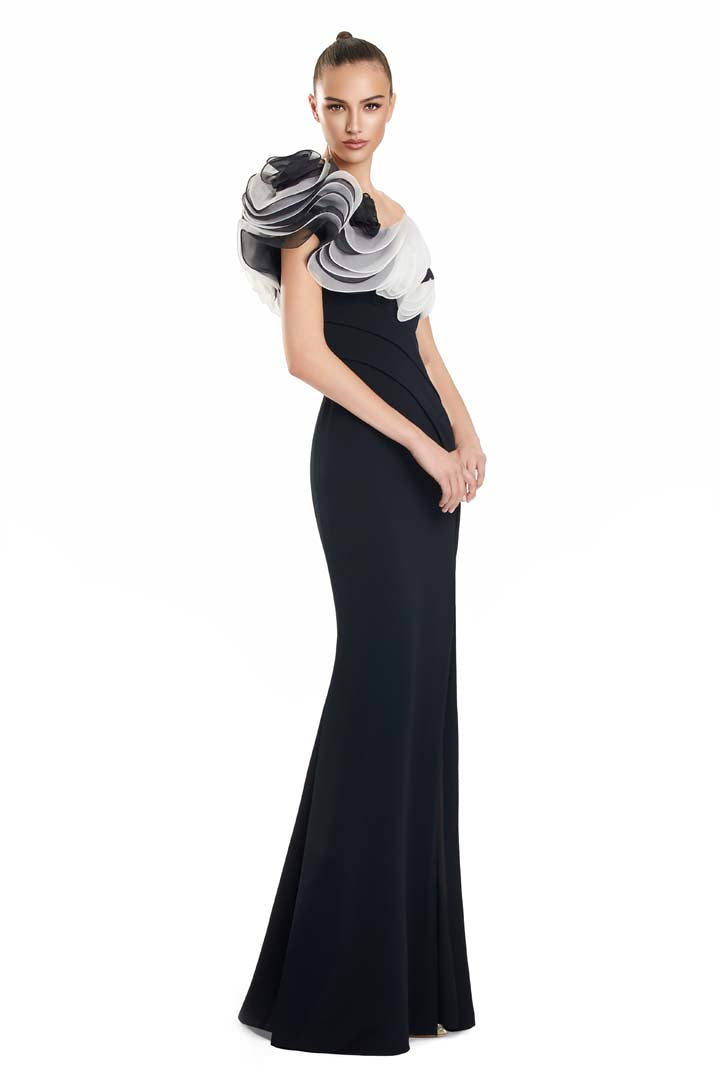 Formal Dresses Long Formal Evening Ruffle Dress Black/White