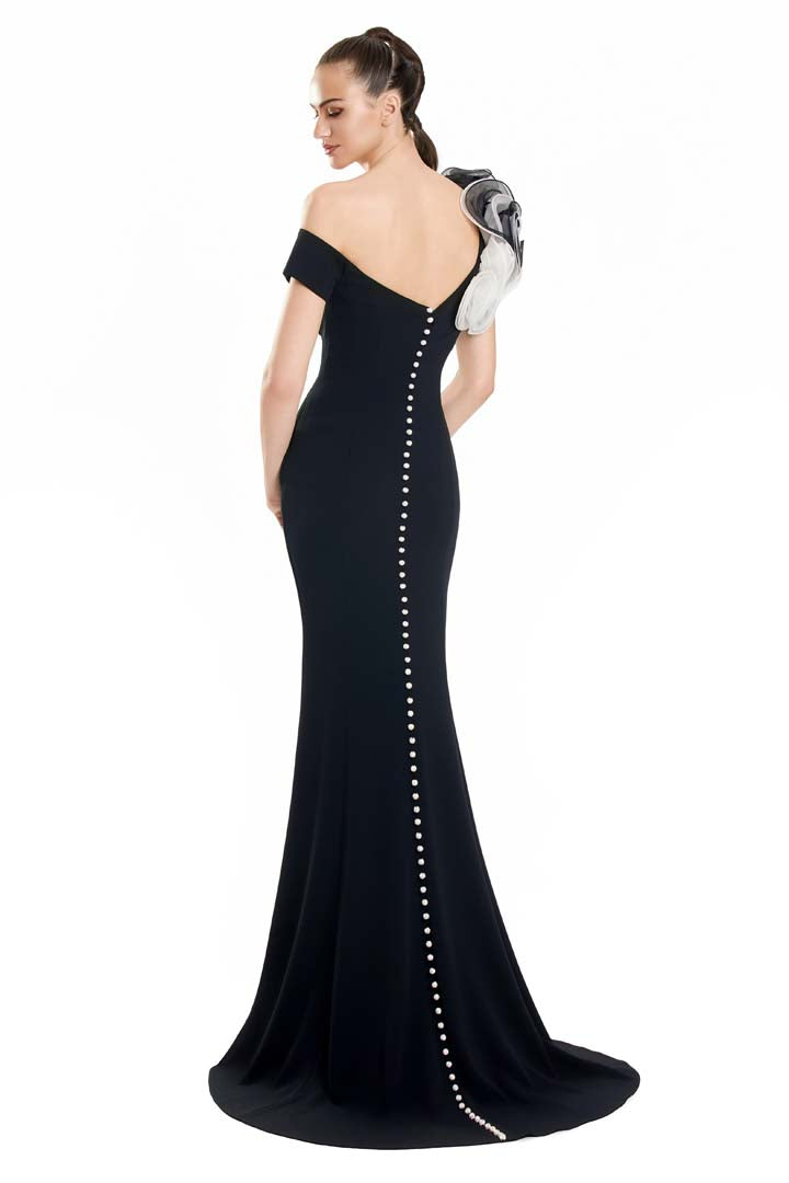 Formal Dresses Long Formal Evening Ruffle Dress Black/White
