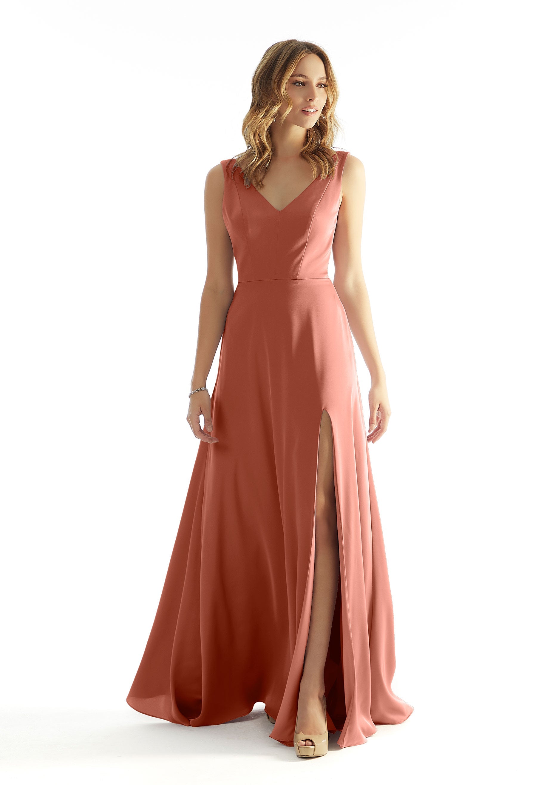 Formal Dresses Long Formal A Line Slit Dress MGNY Madeline Gardner New York 31225 Spice