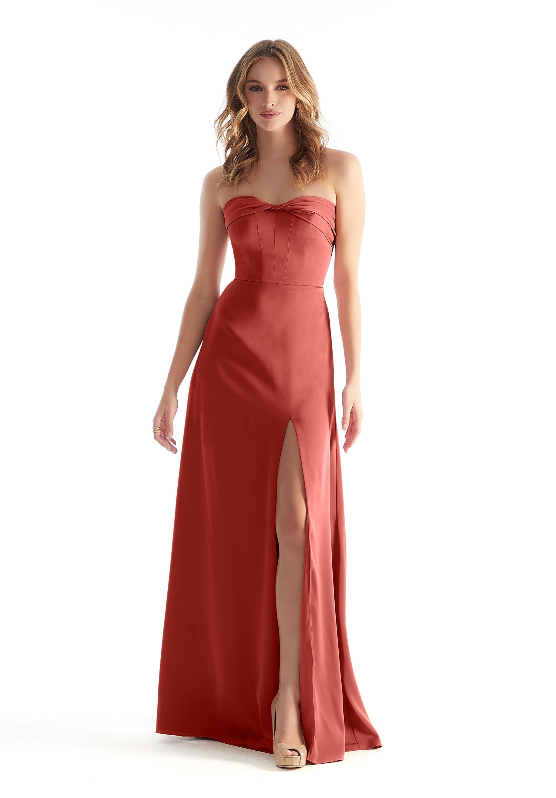 Formal Dresses Long Formal Slit A Line Dress MGNY Madeline Gardner New York 31229 Terra Cotta
