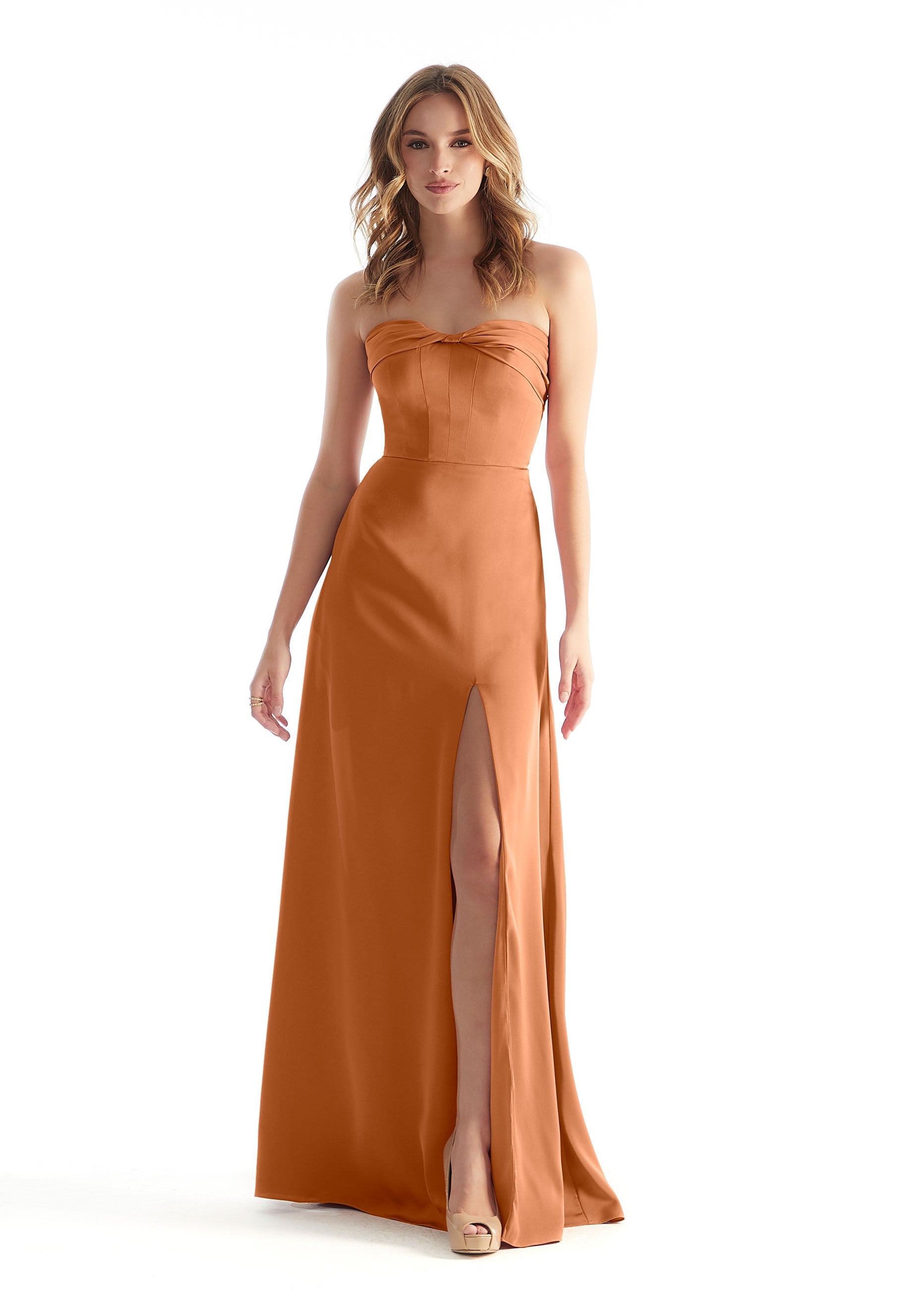 Formal Dresses Long Formal Slit A Line Dress MGNY Madeline Gardner New York 31229 Bronze