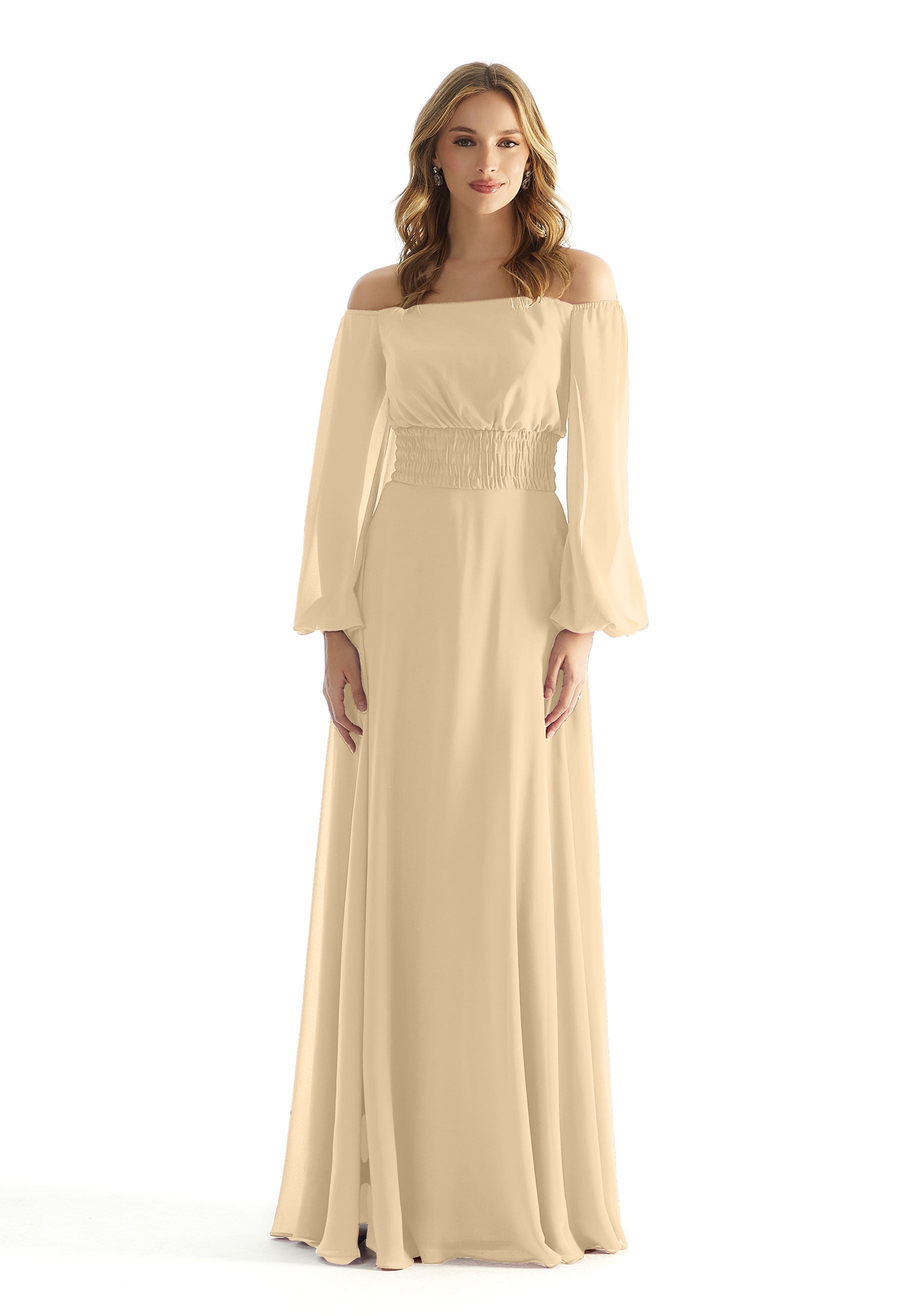 Formal Dresses A Line Long Sleeve Evening Formal Dress MGNY Madeline Gardner New York 31238 Buttercream