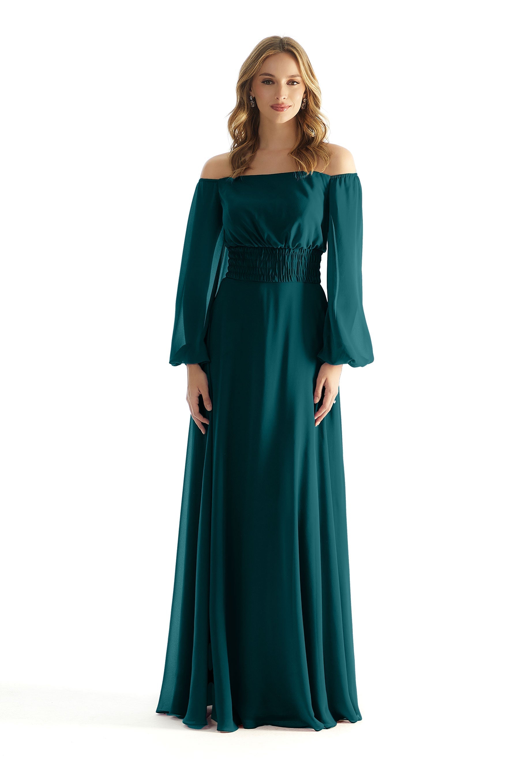 Formal Dresses Formal A Line Evening Long Sleeve Dress MGNY Madeline Gardner New York 31238 Teal