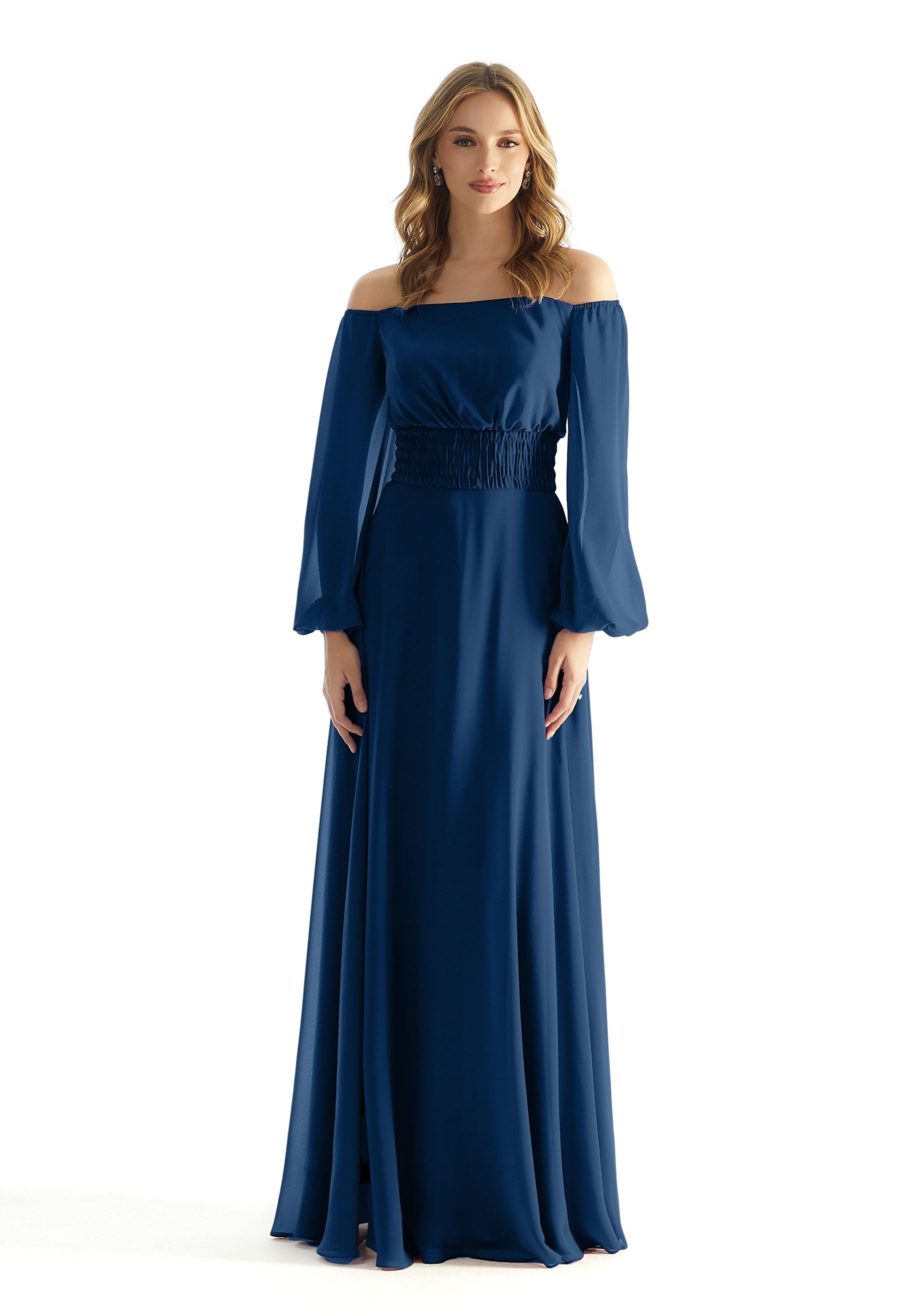 Formal Dresses Evening A Line Long Sleeve Formal Dress MGNY Madeline Gardner New York 31238 Sapphire