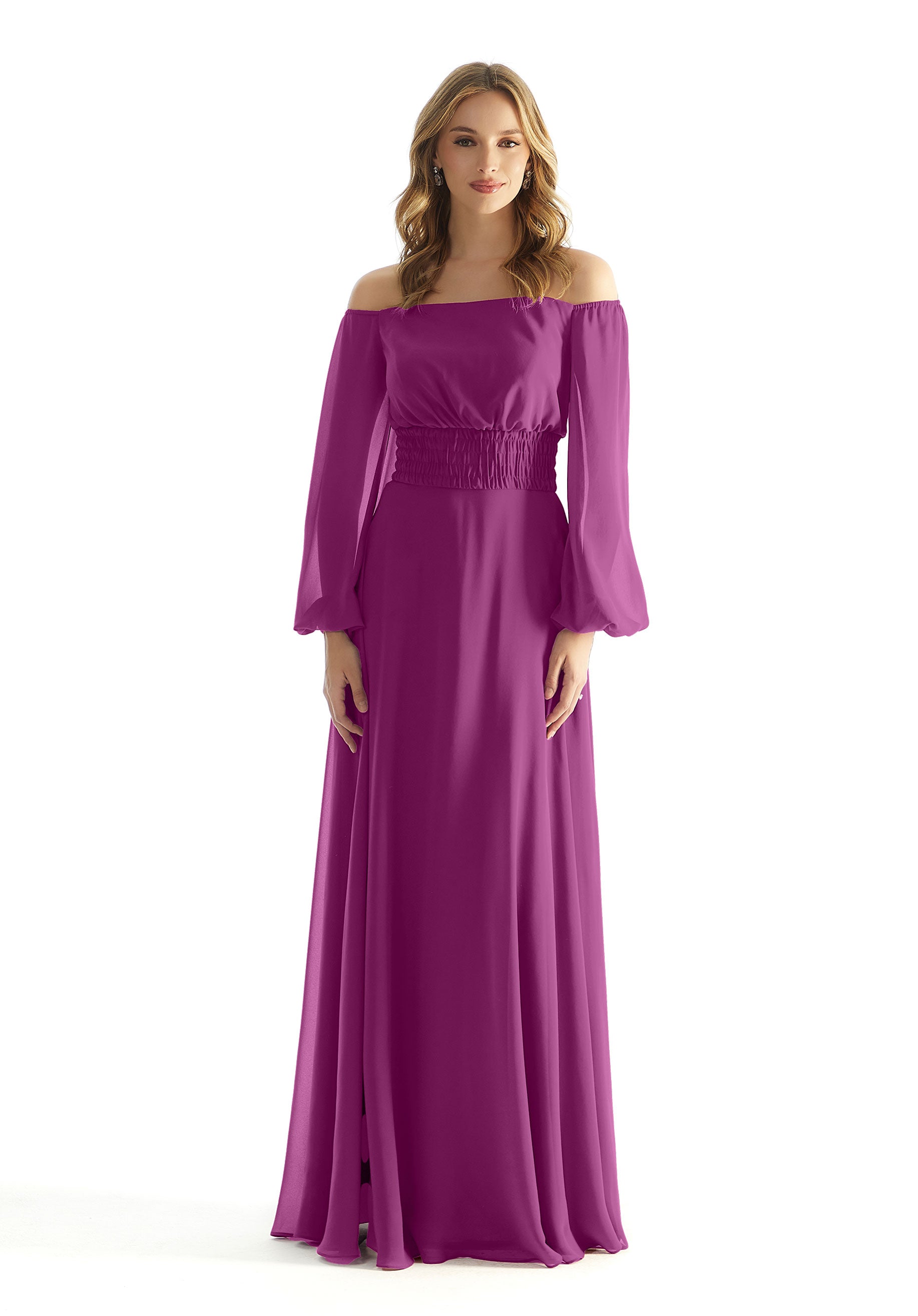 Formal Dresses A Line Formal Long Sleeve Evening Dress MGNY Madeline Gardner New York 31238 Mulberry