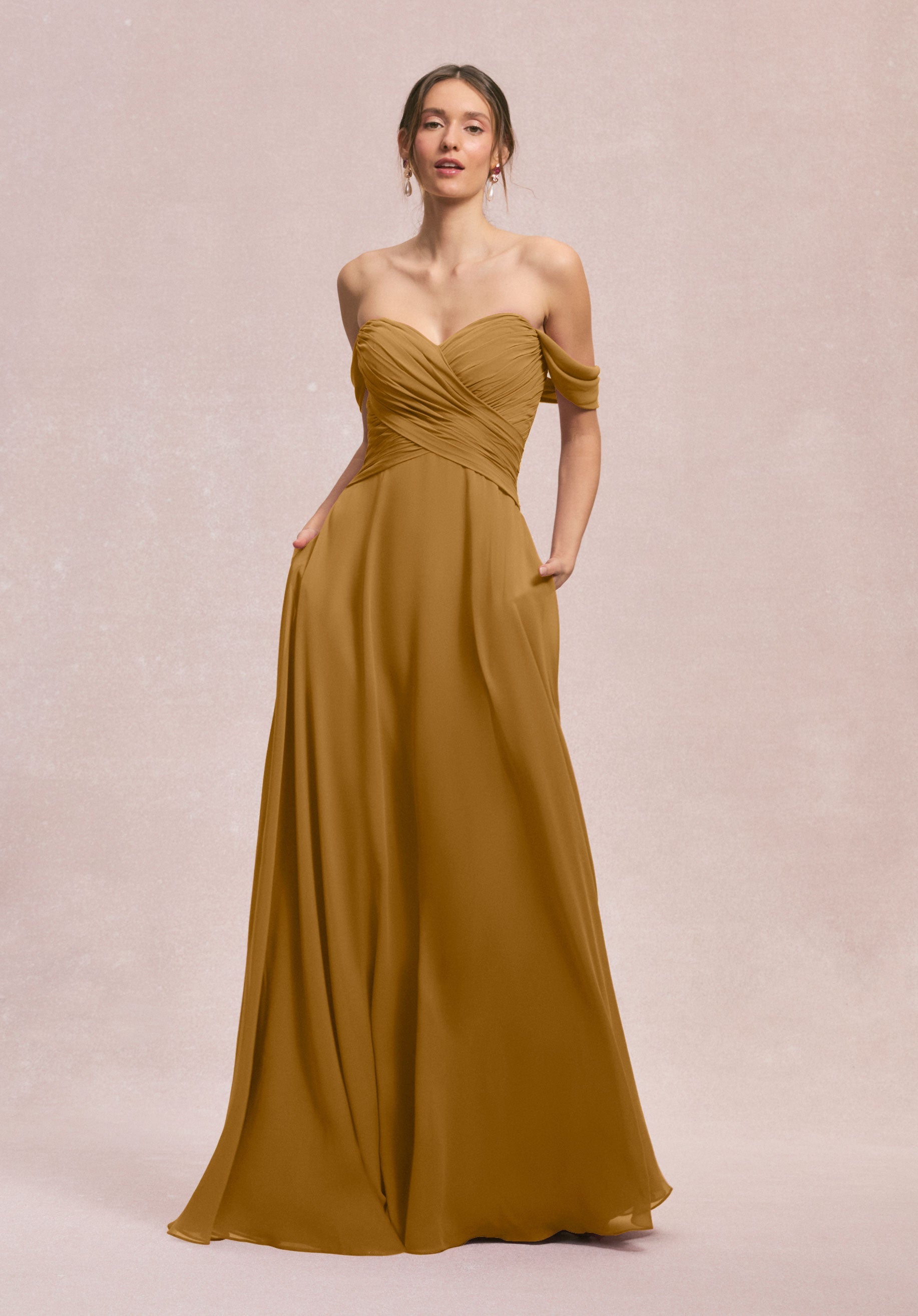 Formal Dresses Pleated Long Evening Dress MGNY Madeline Gardner New York 31248 Saffron