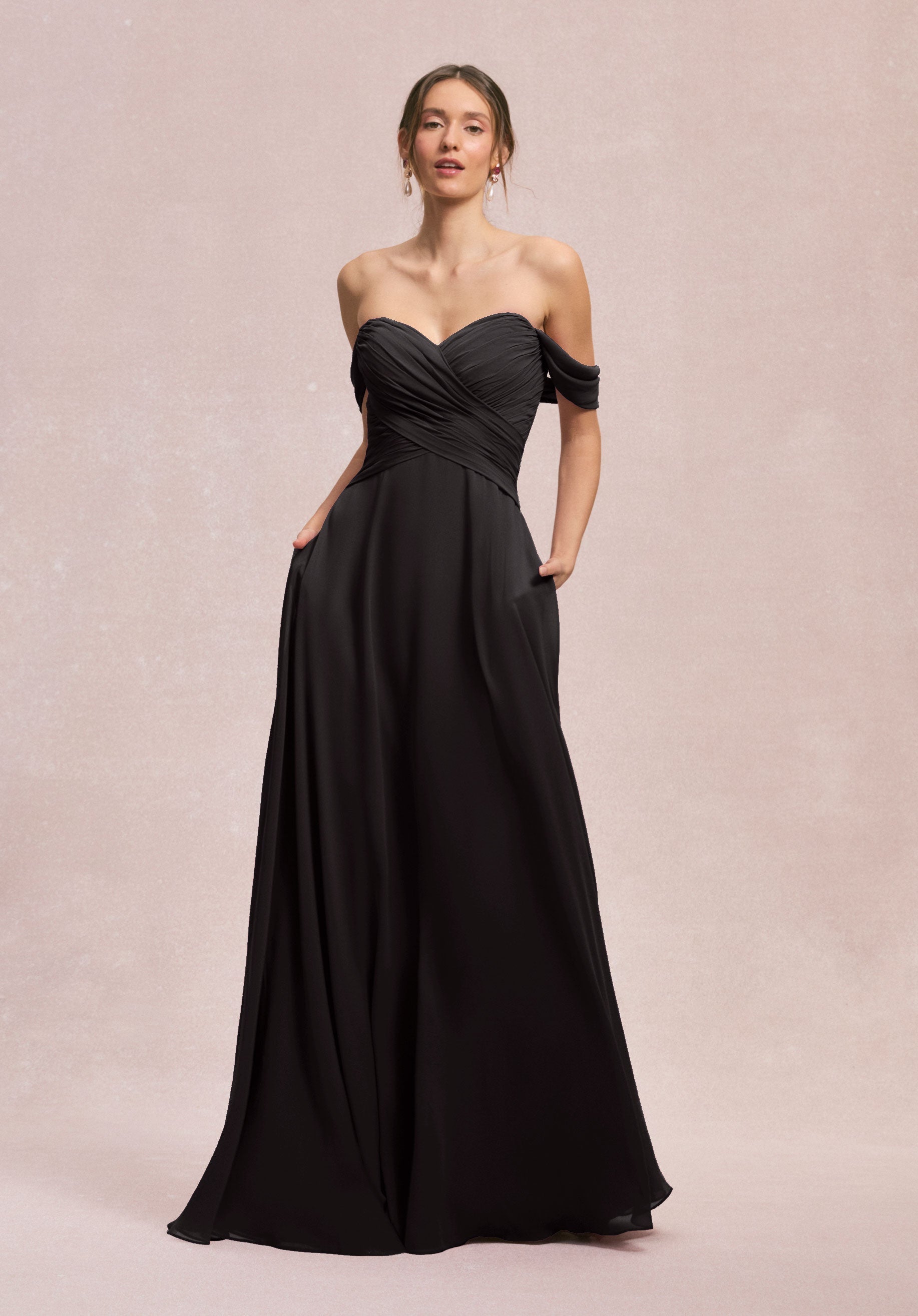 Formal Dresses Pleated A Line Formal Evening Dress MGNY Madeline Gardner New York 31248 Black