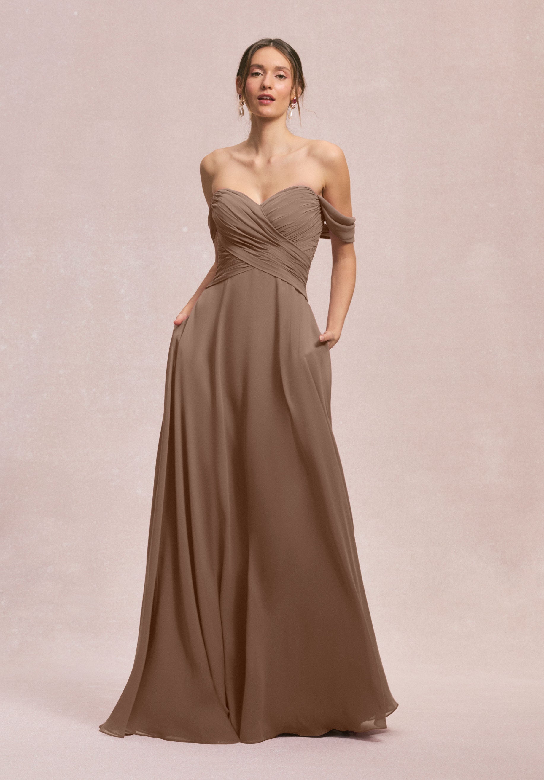 Formal Dresses Long Pleated Evening Dress MGNY Madeline Gardner New York 31248 Fawn