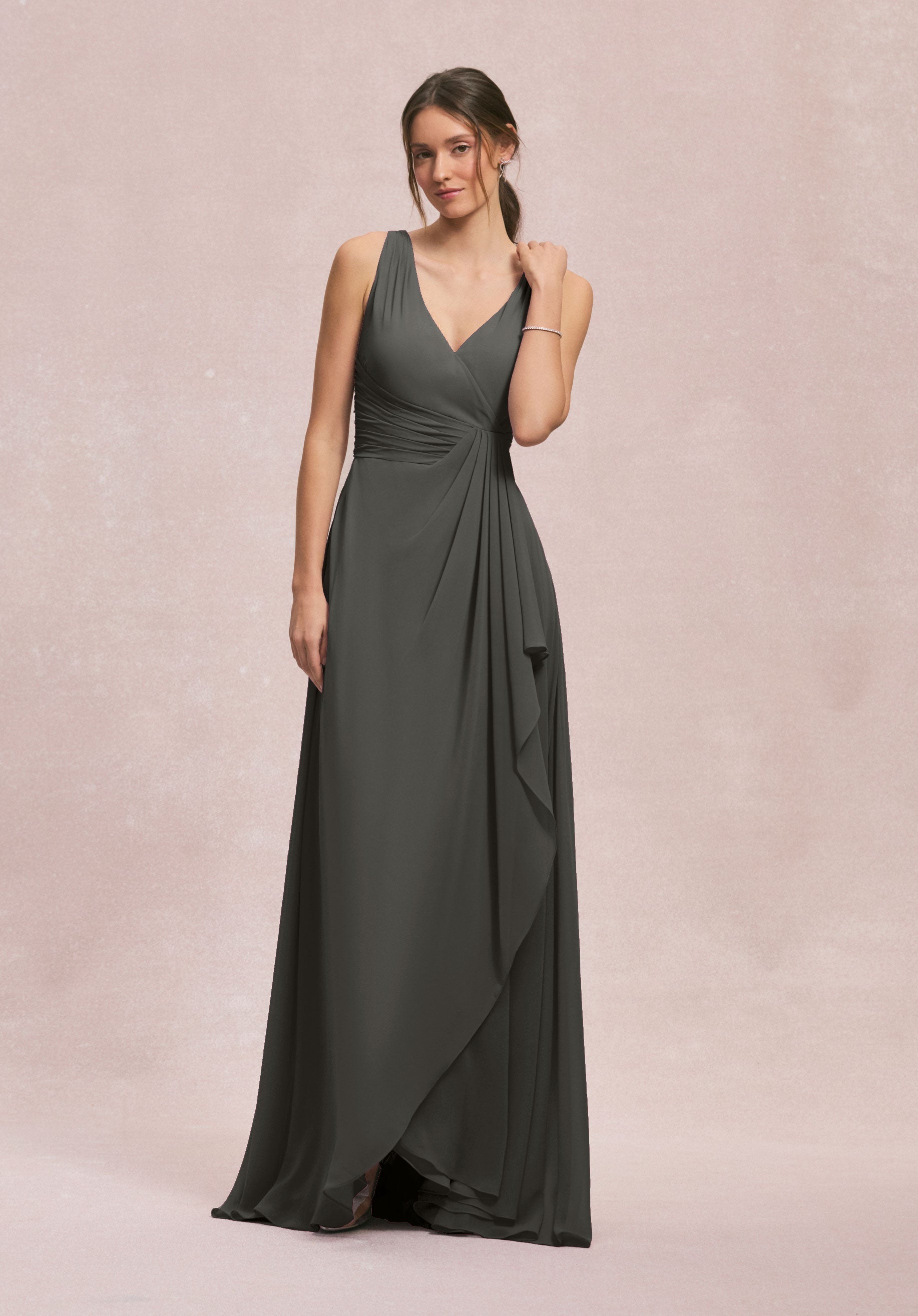 Formal Dresses Long Ruffle Formal Dress MGNY Madeline Gardner New York 31249 Charcoal