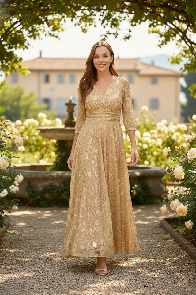 V-Neck Floor-Length Mesh Evening A-Line Lenovia 3125