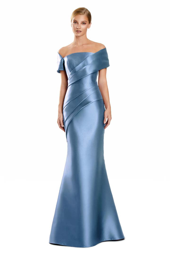 Formal Dresses Fitted Long Formal Evening Pleated Dress Delphi Blue