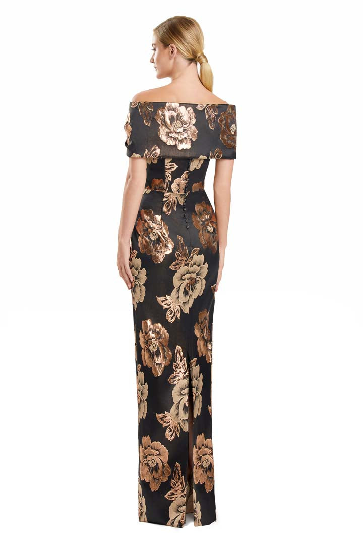 Formal Dresses Fitted Long Formal Printed Evening Dress Black/Copper Multi