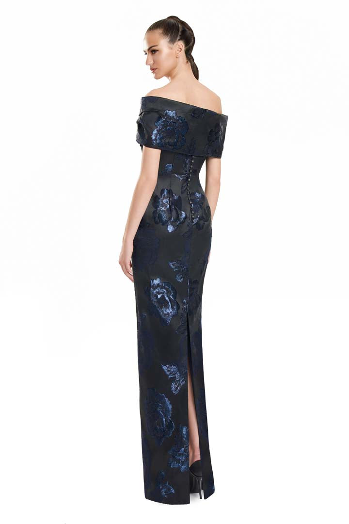 Formal Dresses Fitted Long Formal Printed Evening Dress Navy/Multi