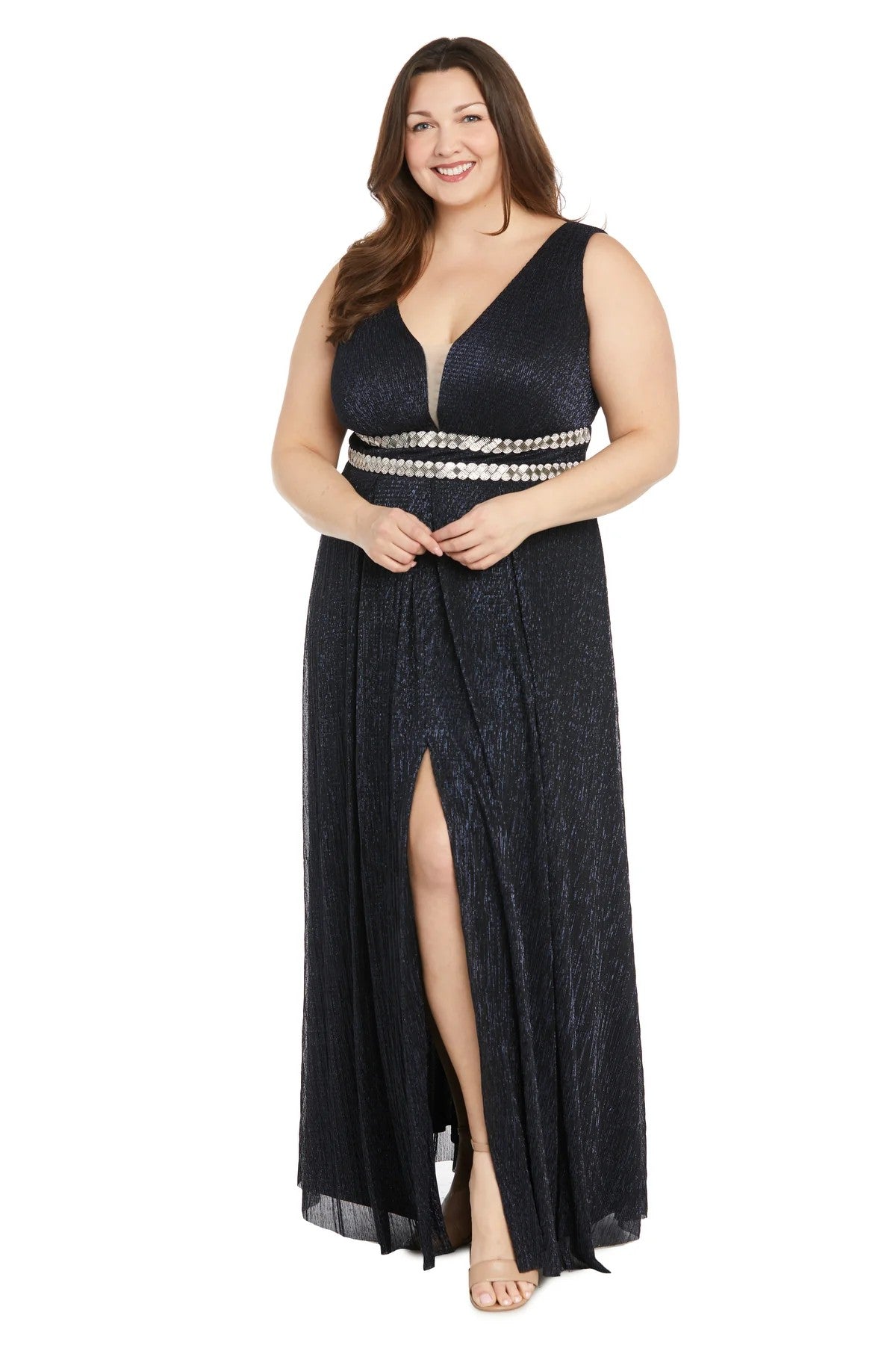 Plus Size Dresses Long Plus Size Metallic Evening Formal Dress Navy