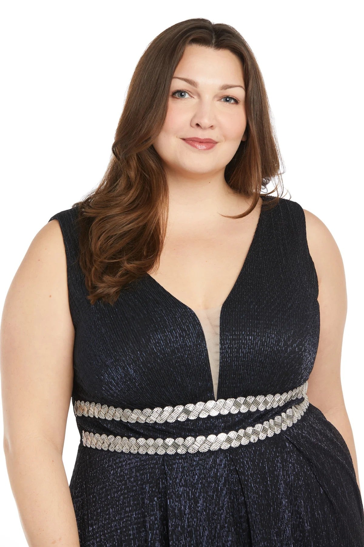 Plus Size Dresses Long Plus Size Metallic Evening Formal Dress Navy