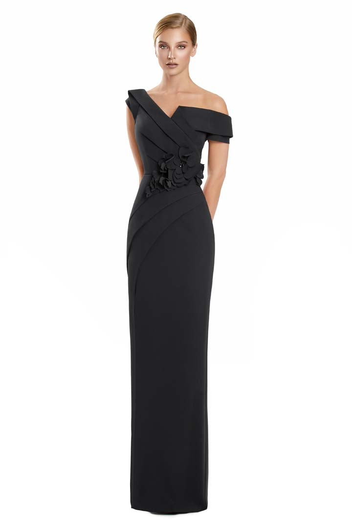 Formal Dresses Pleated Long Floral Evening Formal Dress Black