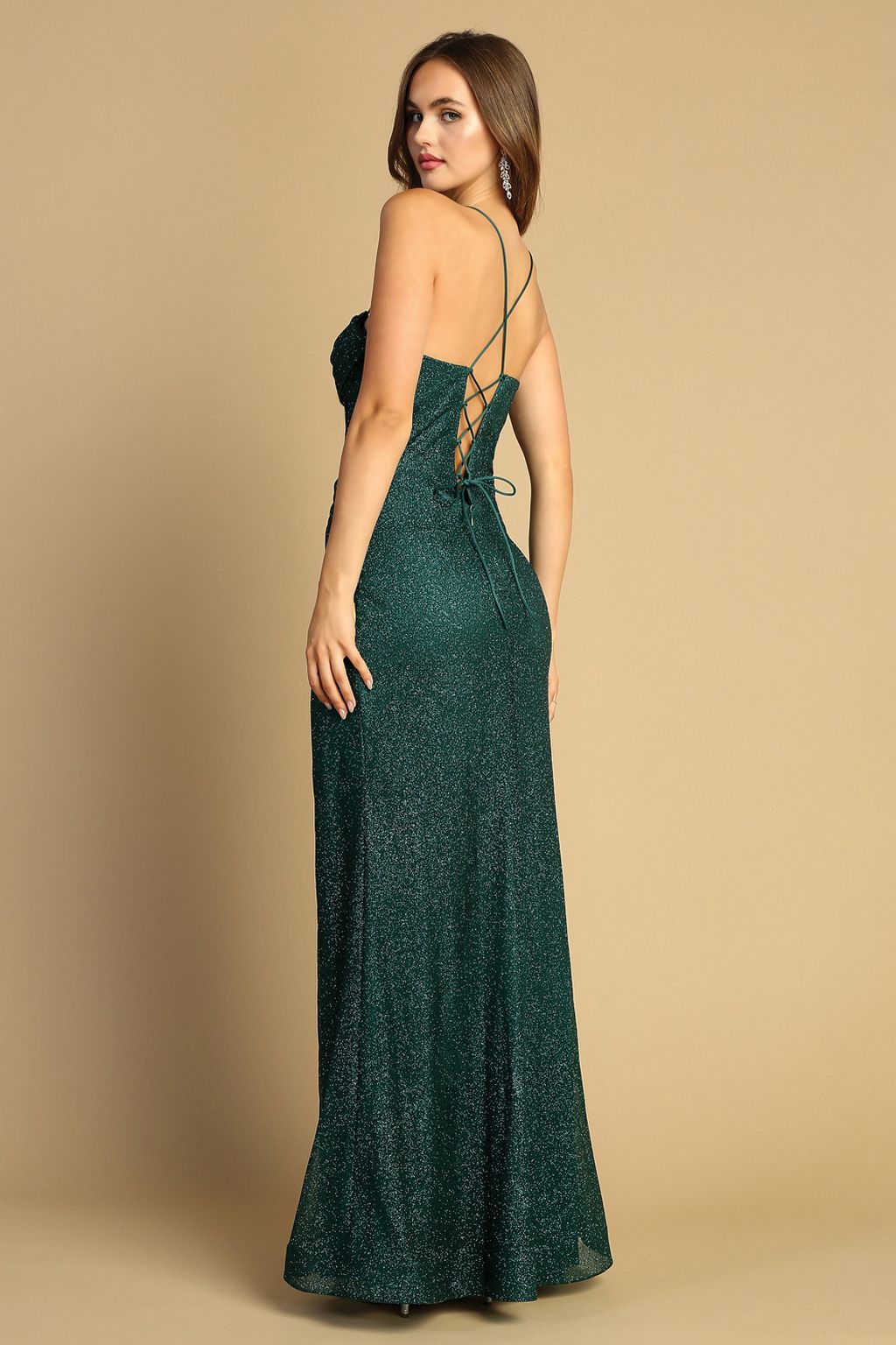 Prom Dresses Glitter Slit Long Formal Corset Prom Dress Emerald