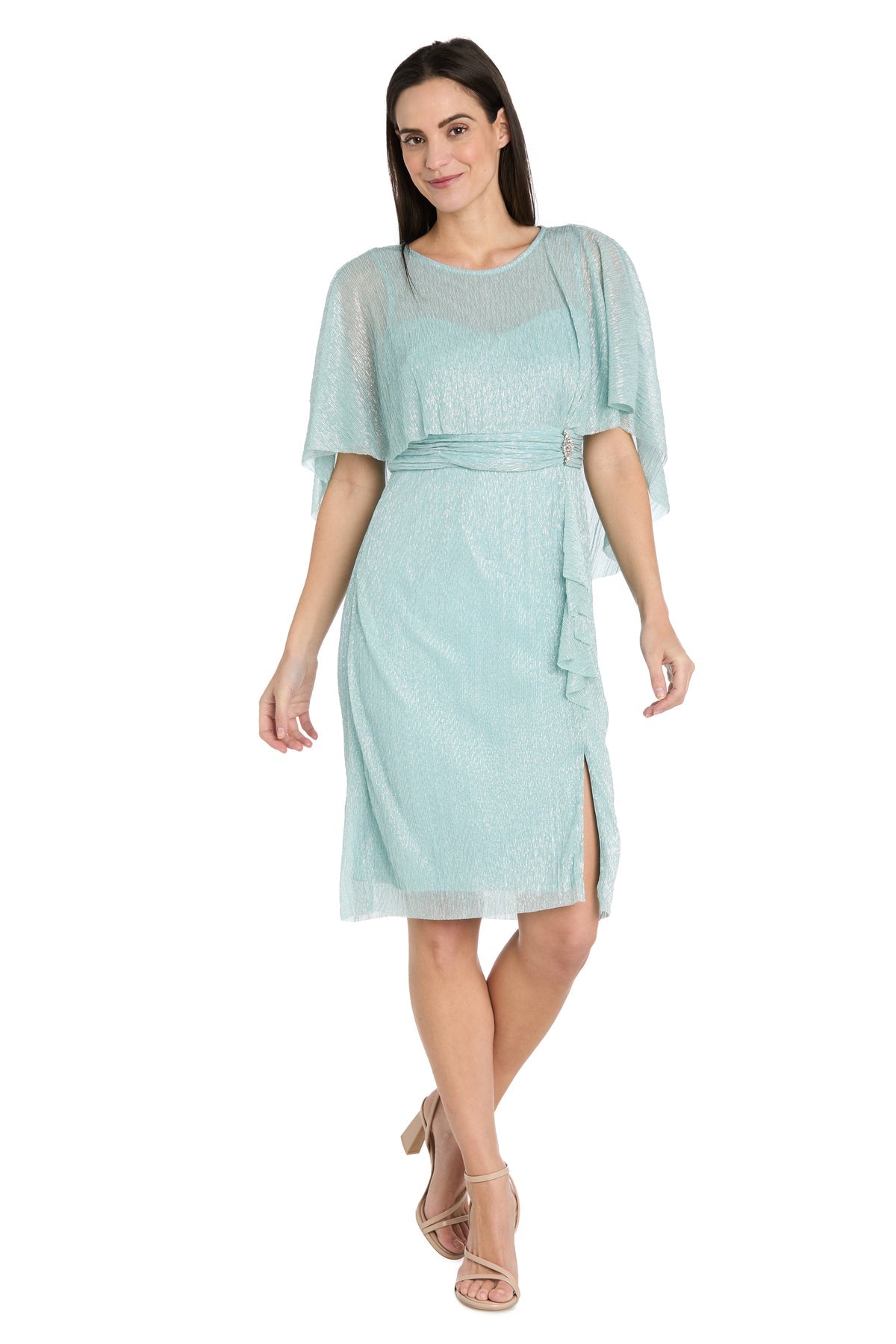 Cocktail Dresses Short Ruffle Cocktail Caplet Dress Seafoam
