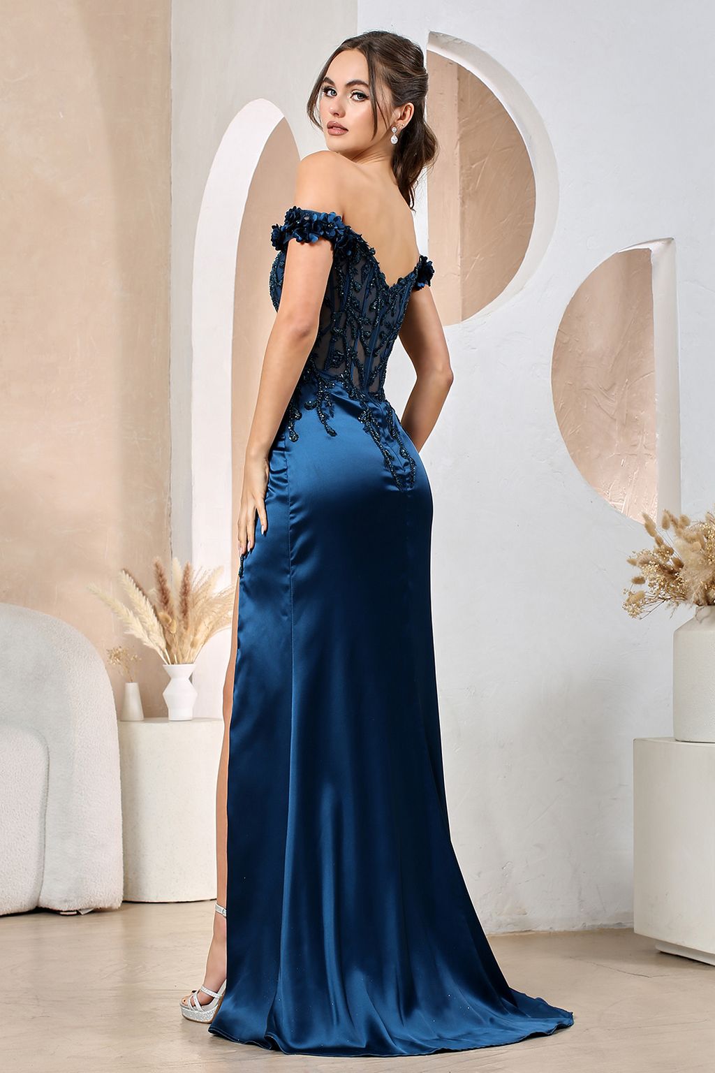 Prom Dresses Long Prom 3D Floral Slit Formal Dress French Navy