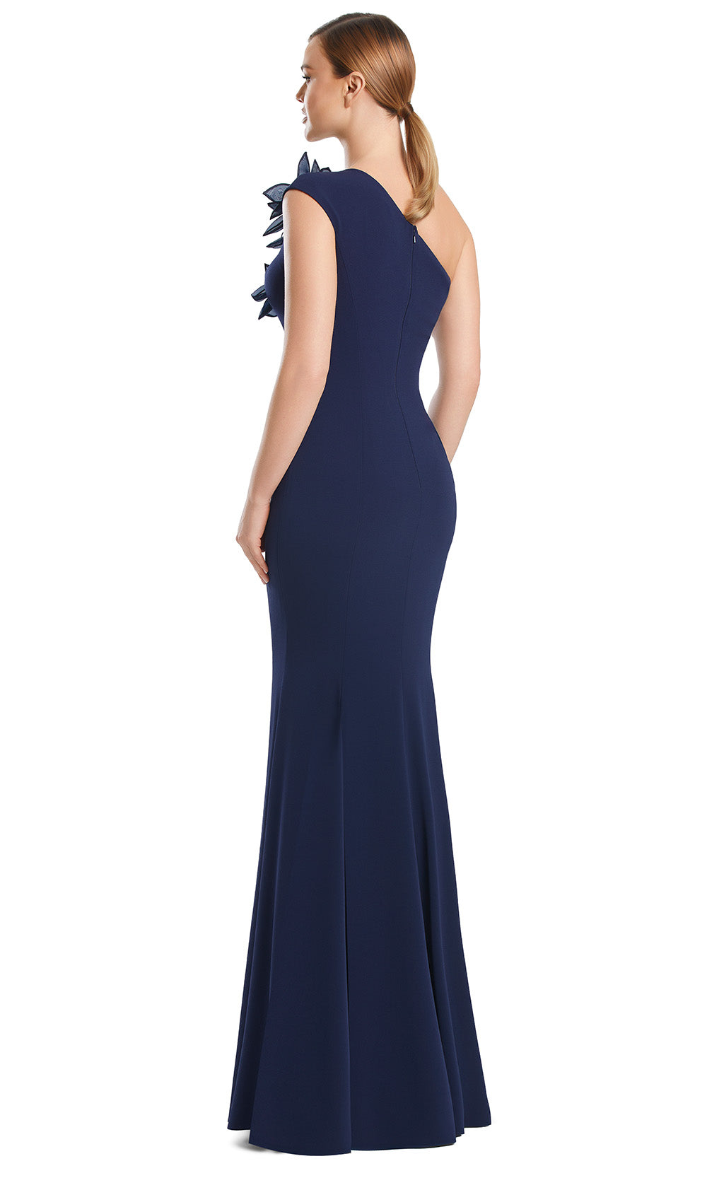One Shoulder Long Crepe Evening Gown by Alexander by Daymor 3208S26 in Midnite