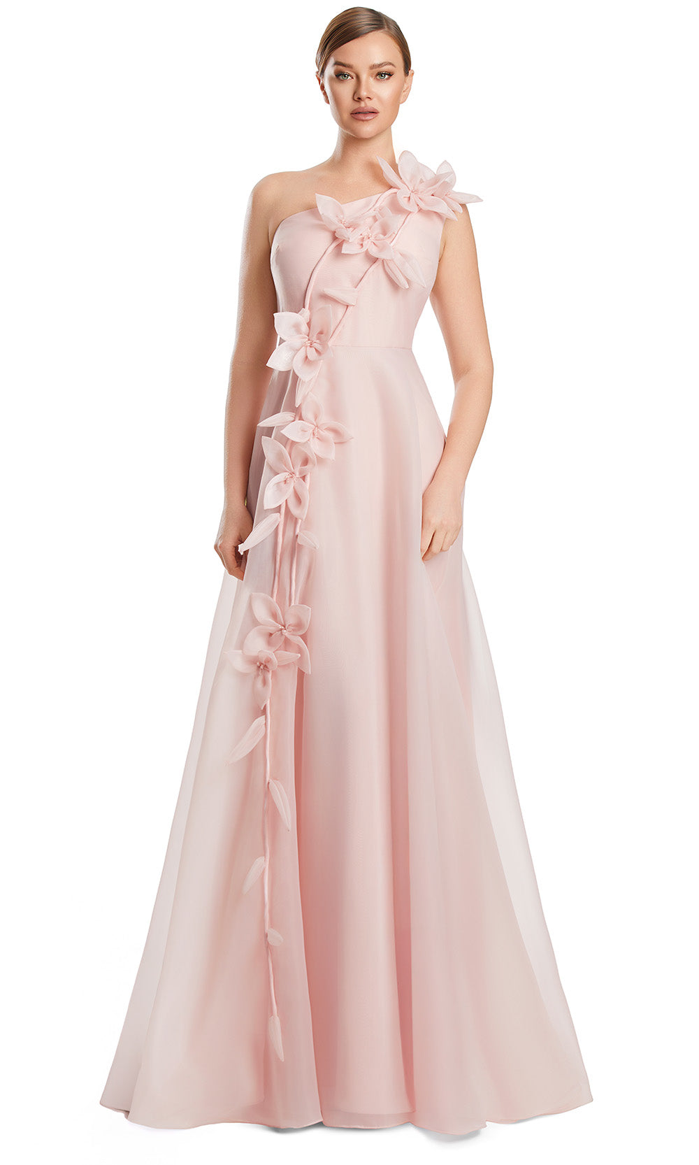 One Shoulder Long Satin Formal Gown by Alexander by Daymor 3209S26 in Blush