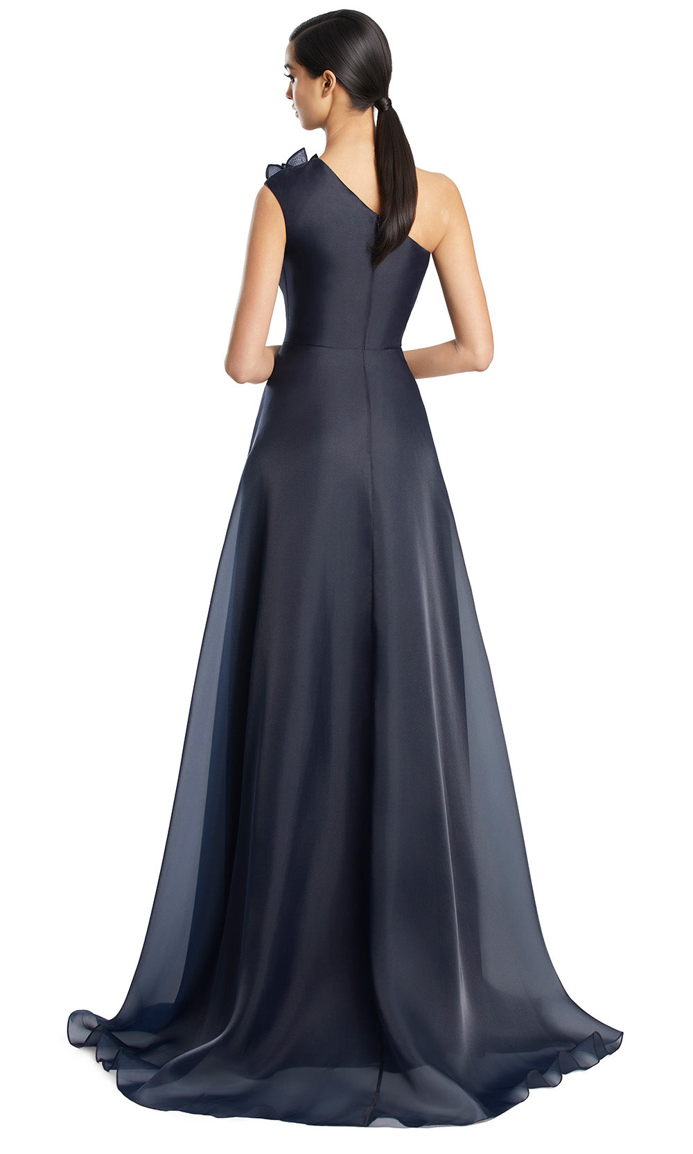 One Shoulder Long Satin Formal Gown by Alexander by Daymor 3209S26 in Navy