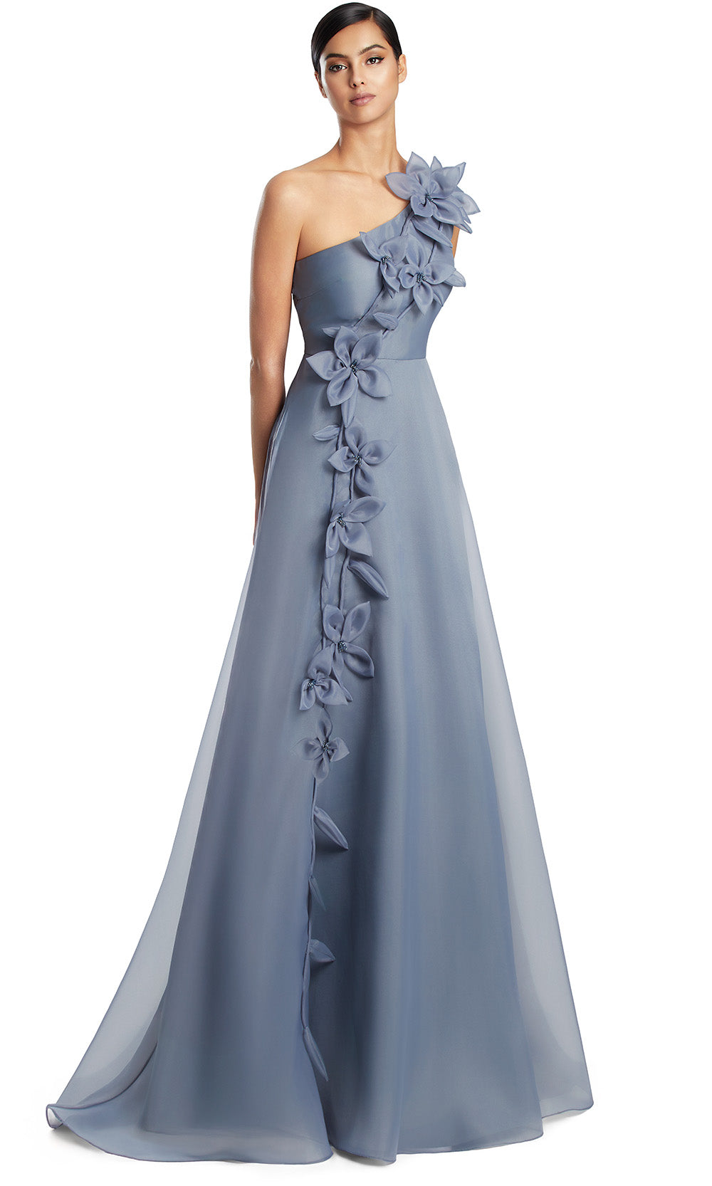 One Shoulder Long Satin Formal Gown by Alexander by Daymor 3209S26 in Slate