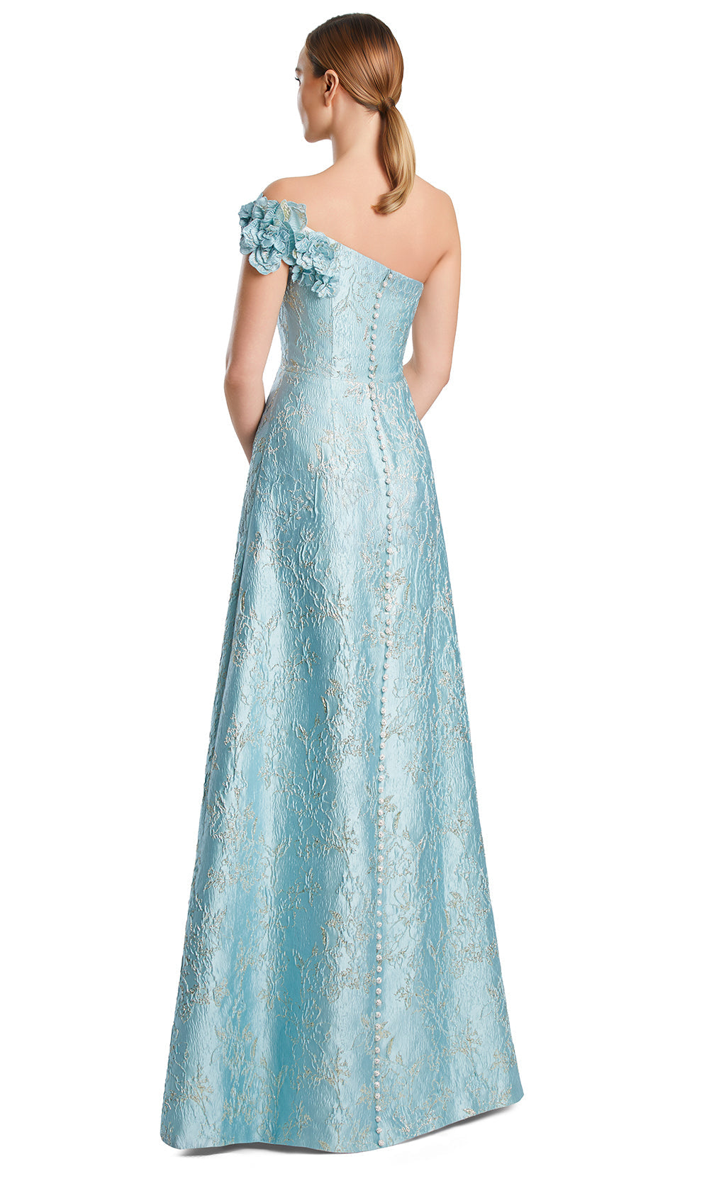 One-Shoulder Long Lace Evening Gown by Alexander by Daymor 3210S26 in Crystal/Gold