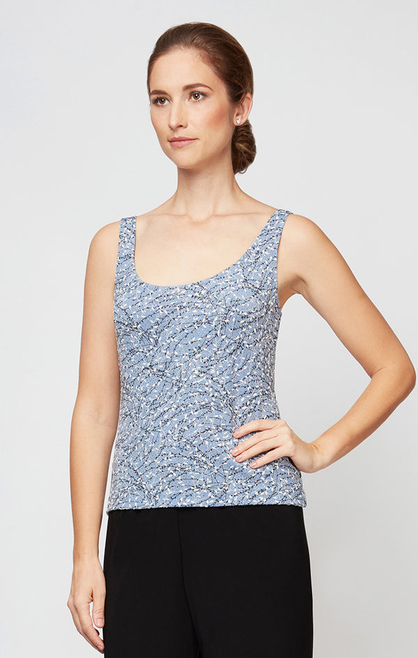 Hydrangea Mandarin Collar Hip Length knit Formal Top Twinset Alex Evenings 4211285