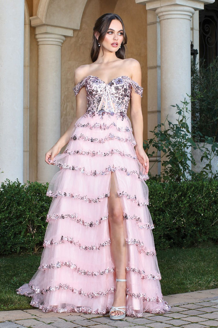 Prom Dresses A Line Sequin Long Formal Prom Dress Blush