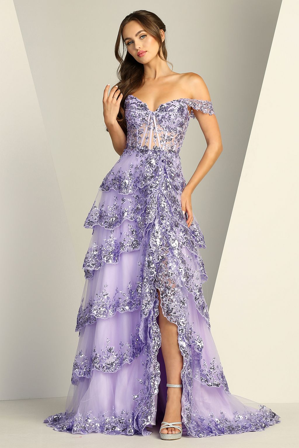 Prom Dresses Long Formal A Line Slit Prom Dress Lilac