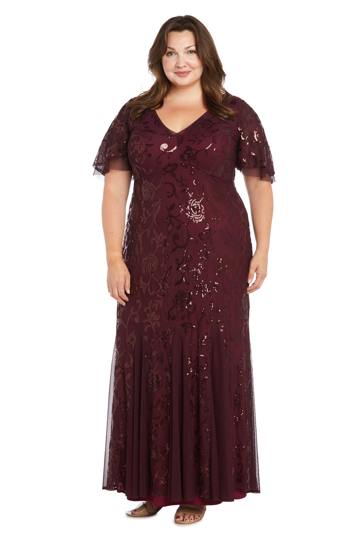 Plus Size Dresses Floral Sequin Long Formal Plus Size Dress Wine