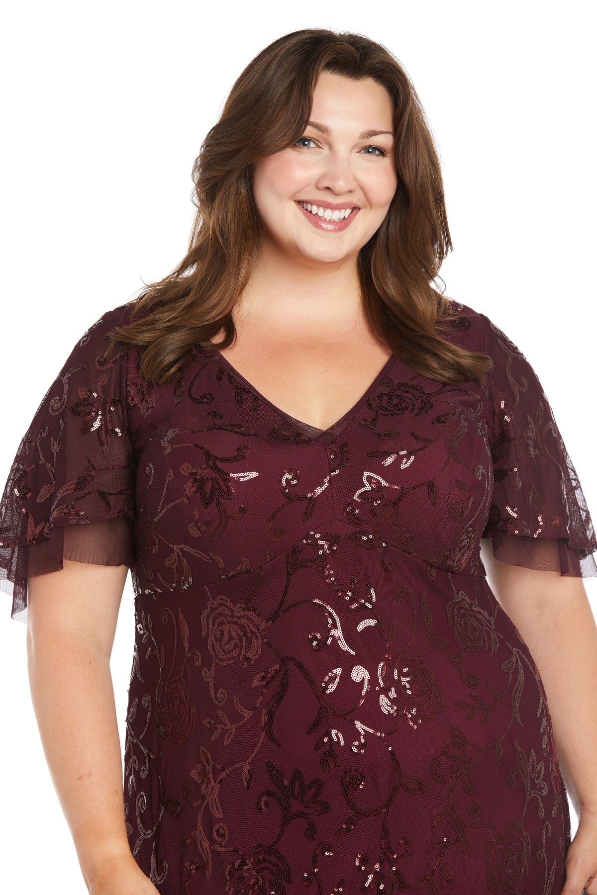 Plus Size Dresses Floral Sequin Long Formal Plus Size Dress Wine