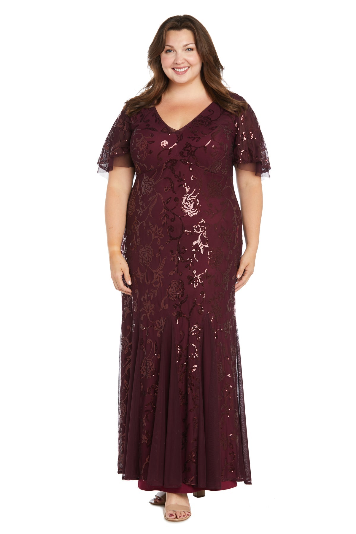 Plus Size Dresses Floral Sequin Long Formal Plus Size Dress Wine