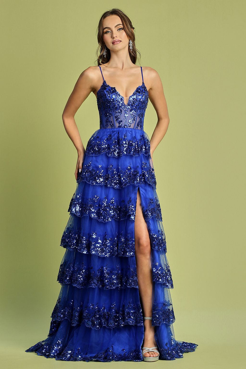 Prom Dresses Long Sequin A Line Ruffle Formal Prom Dress Royal Blue