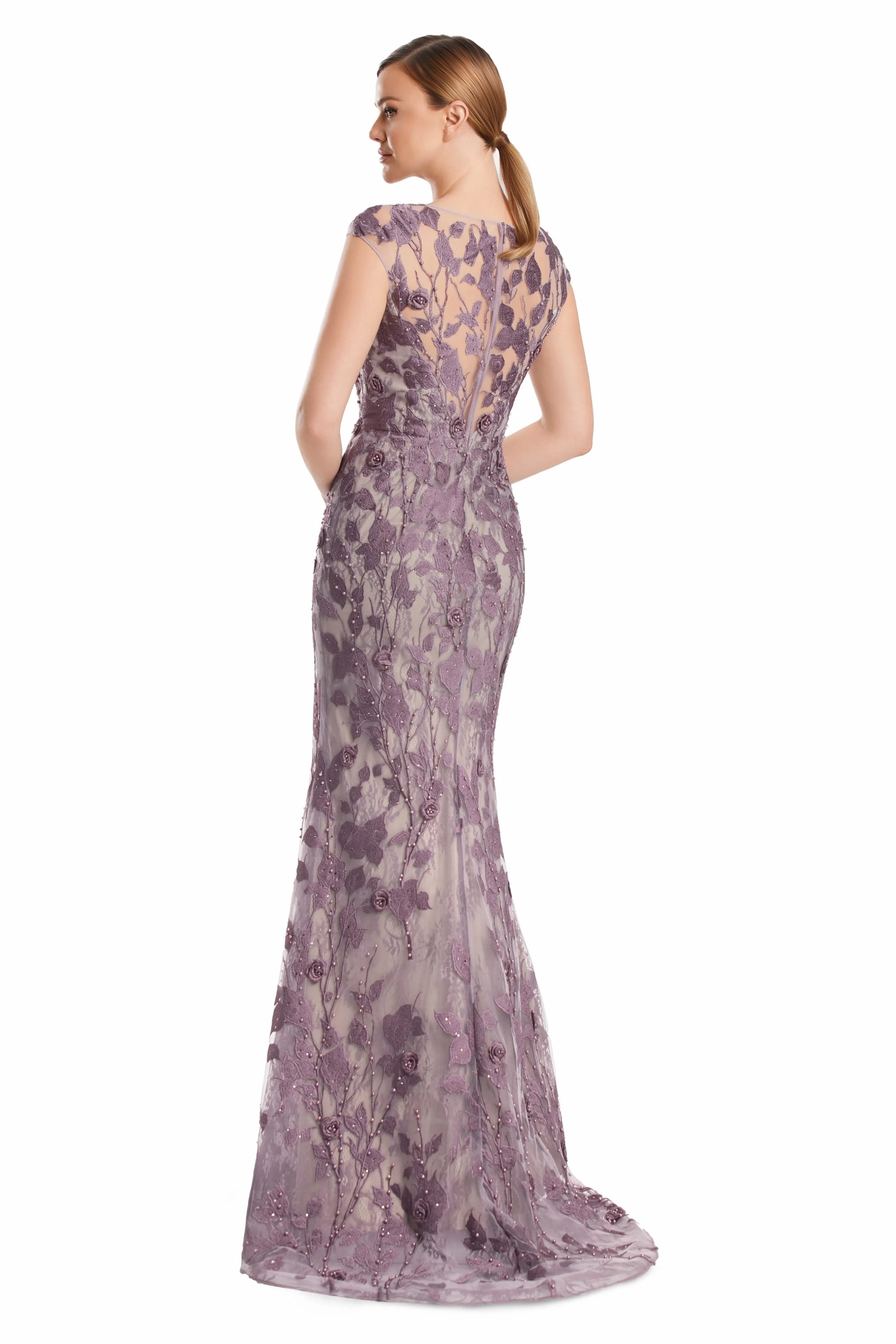 Illusion Cap Sleeve Long Embroidered Gown by Alexander by Daymor 3219S26 in Lilac Smoke